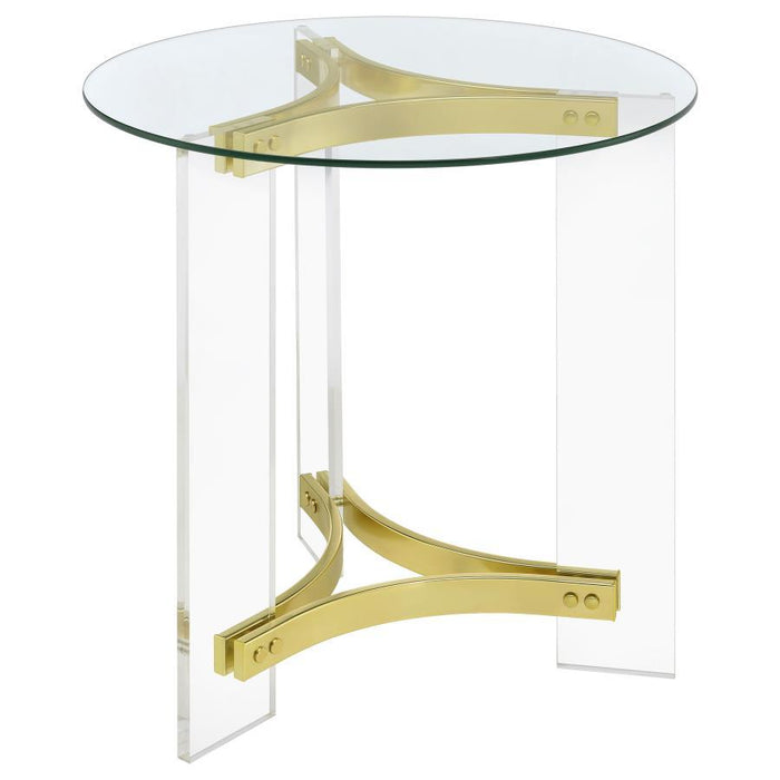 Janessa - Round Glass Top End Table With Acrylic Legs - Clear And Matte Brass - Simple Home Plus