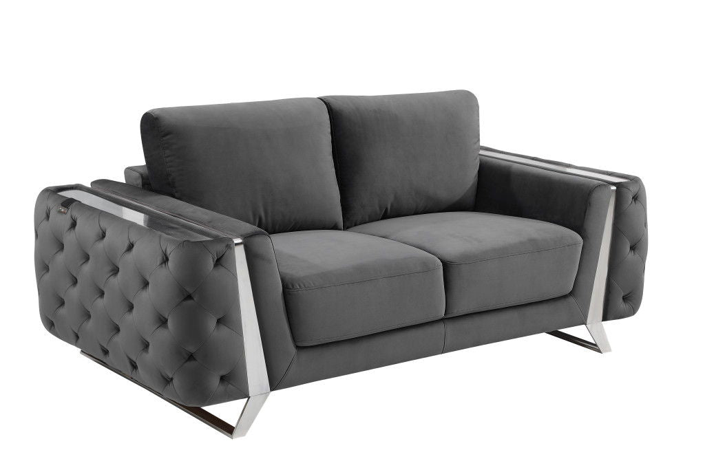 Velvet Loveseat - Dark Gray / Silver