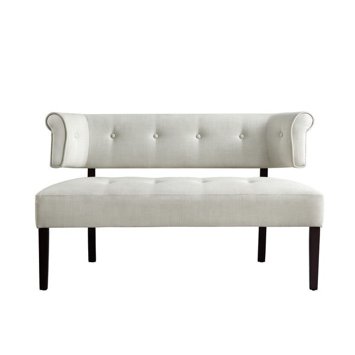 Upholstered Linen Bench - Cream / Brown