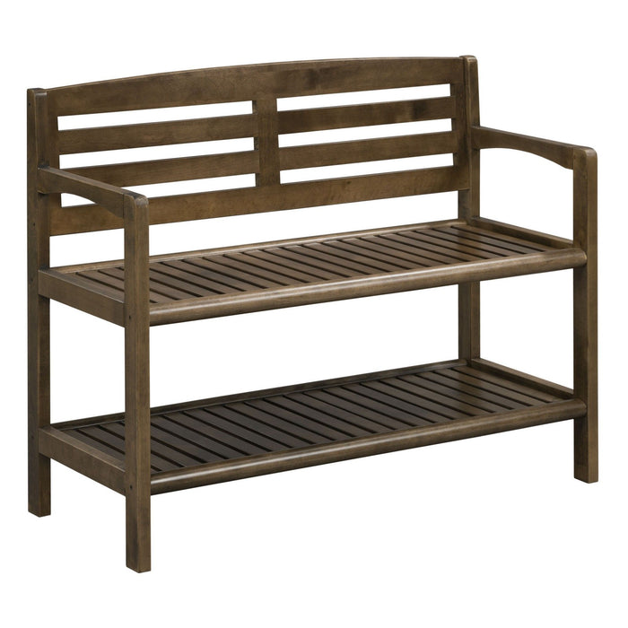 Solid Wood Slat Bench With High Back And Shelf - Chestnut