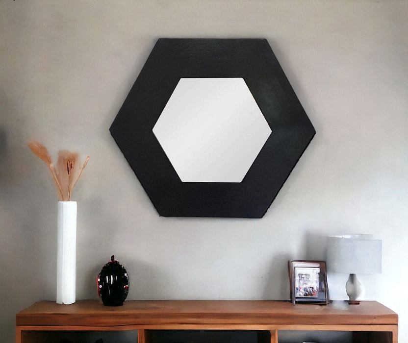 19" Hexagon Framed Accent Mirror - Black