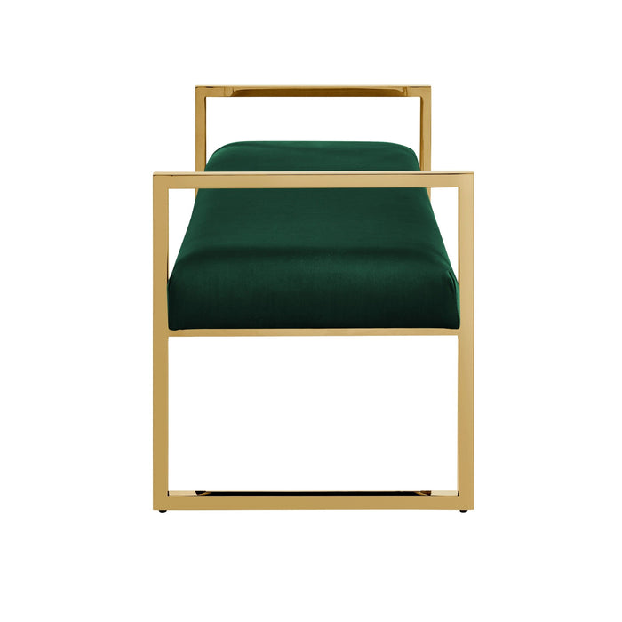 Bench Upholstered Velvet - Hunter Green / Gold