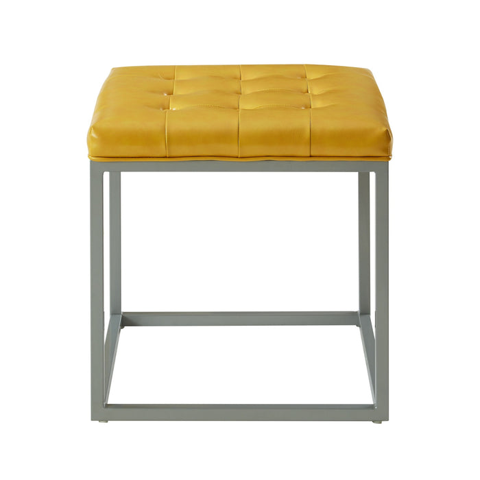 Faux Leather Cube Ottoman - Yellow / Gray