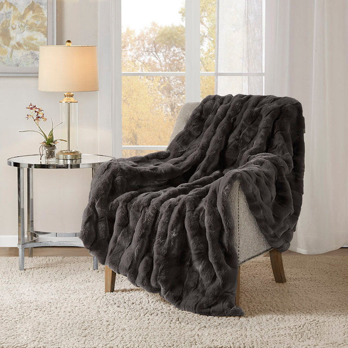 Vivienne - Faux Fur Throw - Gray