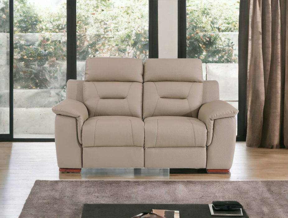 Faux Leather Manual Reclining Love Seat - Beige / Brown