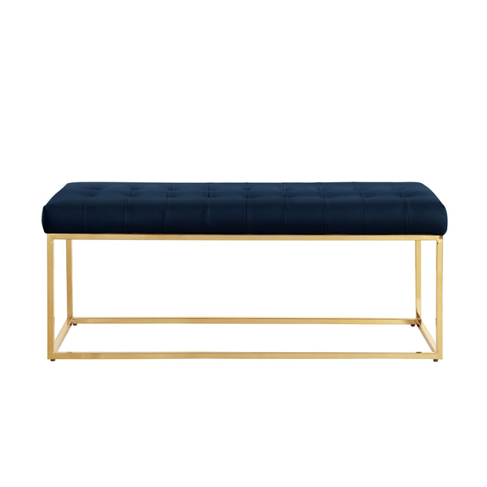 Upholstered Faux Leather Bench - Navy Blue / Gold