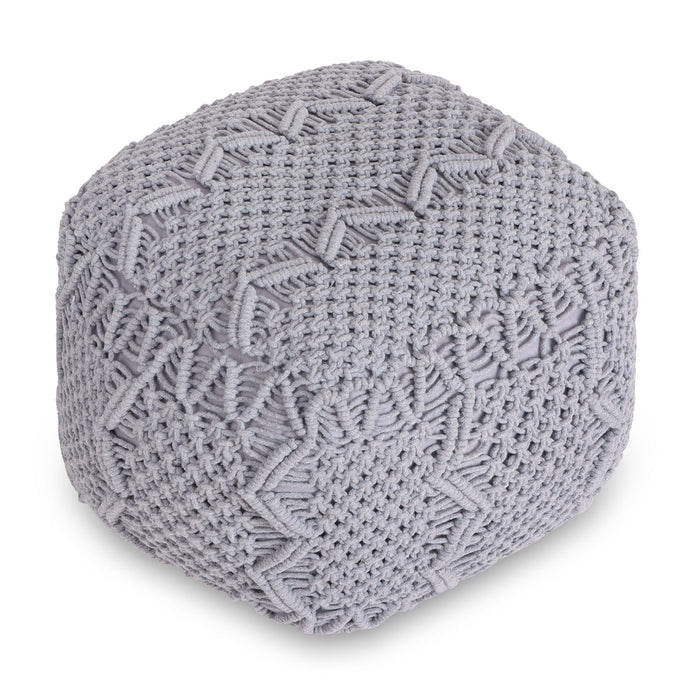 Cotton Blend Pouf Ottoman - Light Gray