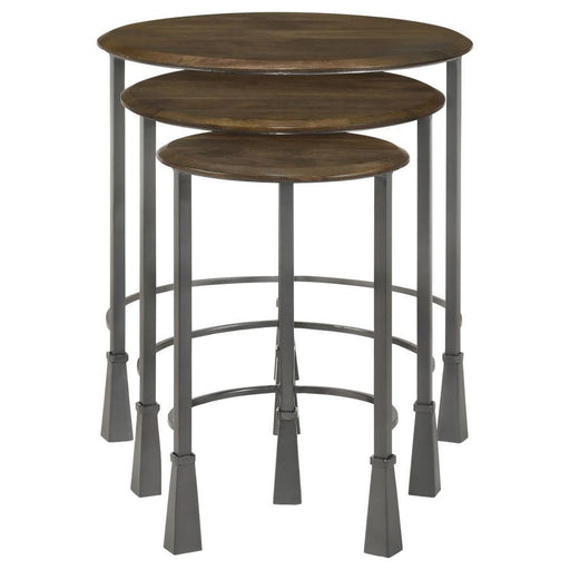 Deja - 3 Piece Round Nesting Table - Natural And Gunmetal - Simple Home Plus