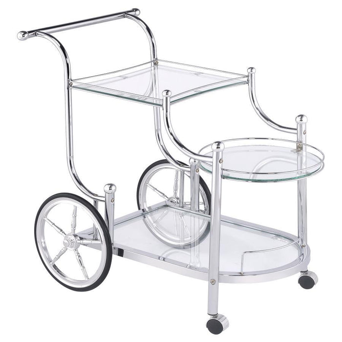 Sarandon - 3-Tier Serving Cart - Chrome And Clear - Simple Home Plus