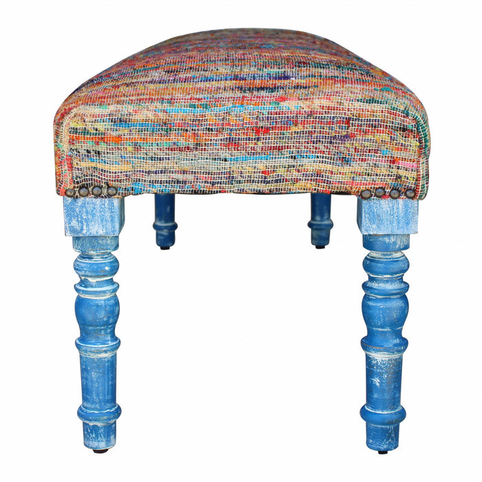 Stripe Blue Leg Upholstered Bench - Rainbow