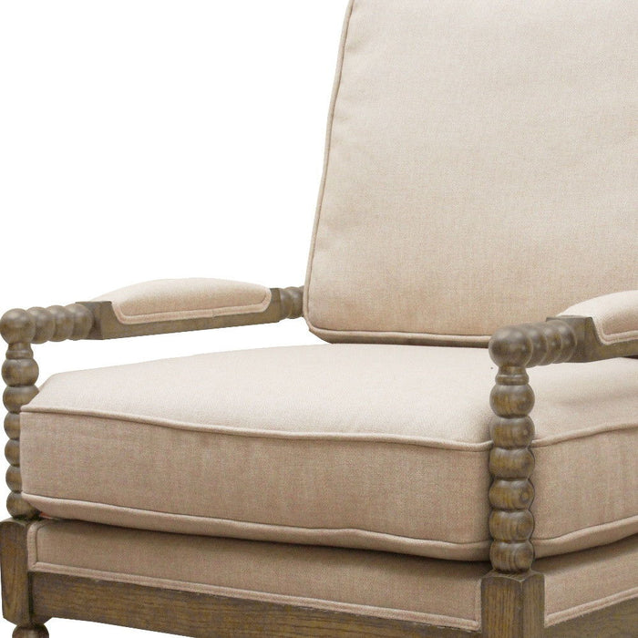 Cushion And Natural Beaded Arm Chair - Ivory