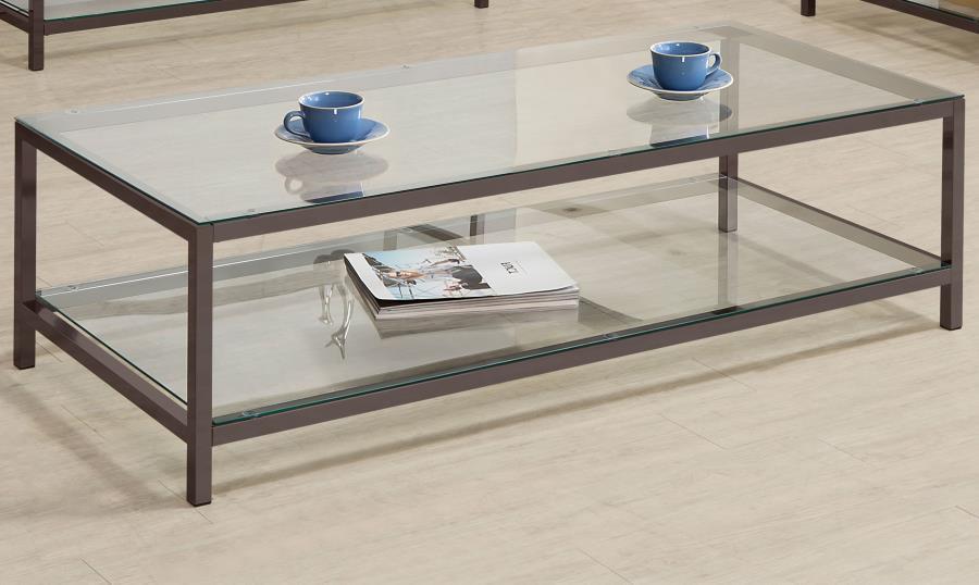 Trini - Coffee Table With Glass Shelf - Black Nickel - Simple Home Plus