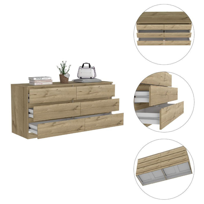 Six Drawer Double Dresser - Light Oak / White