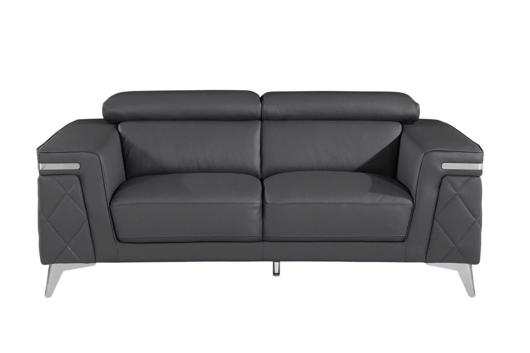 Metallic Leather Loveseat - Dark Gray / Silver