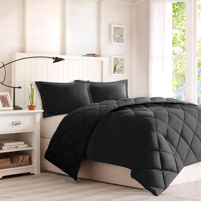 Larkspur - 3M Scotchgard Diamond Quilting Reversible Down Alternative Comforter Set - Black