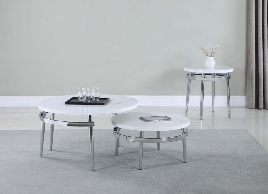 Avilla - Round Nesting Coffee Table - White And Chrome - Simple Home Plus