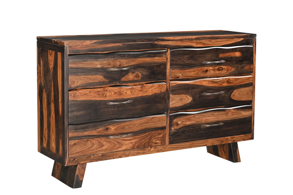 Solid Wood Live Edge Six Drawer Double Dresser - Dark Brown