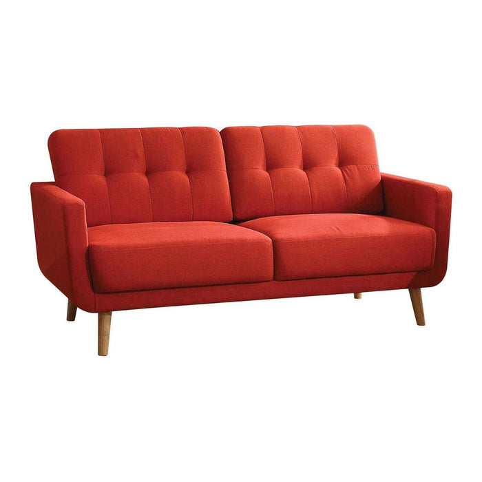 Linen Sofa With Wood Brown Legs - Red