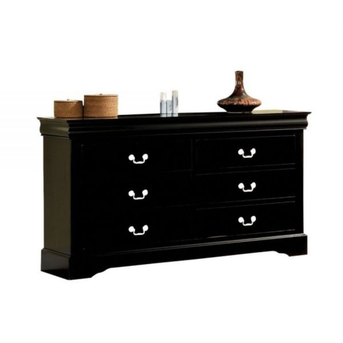 Double Dresser Wooden 6 Drawer - Black