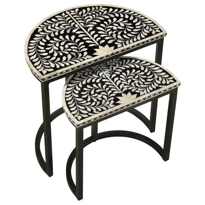 Zakiya - 2 Piece Demilune Nesting Table - Black And White - Simple Home Plus