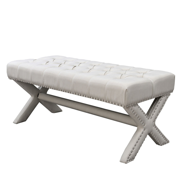 Upholstered Linen Bench - Cream