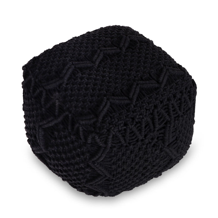 Cotton Blend Pouf Ottoman - Black