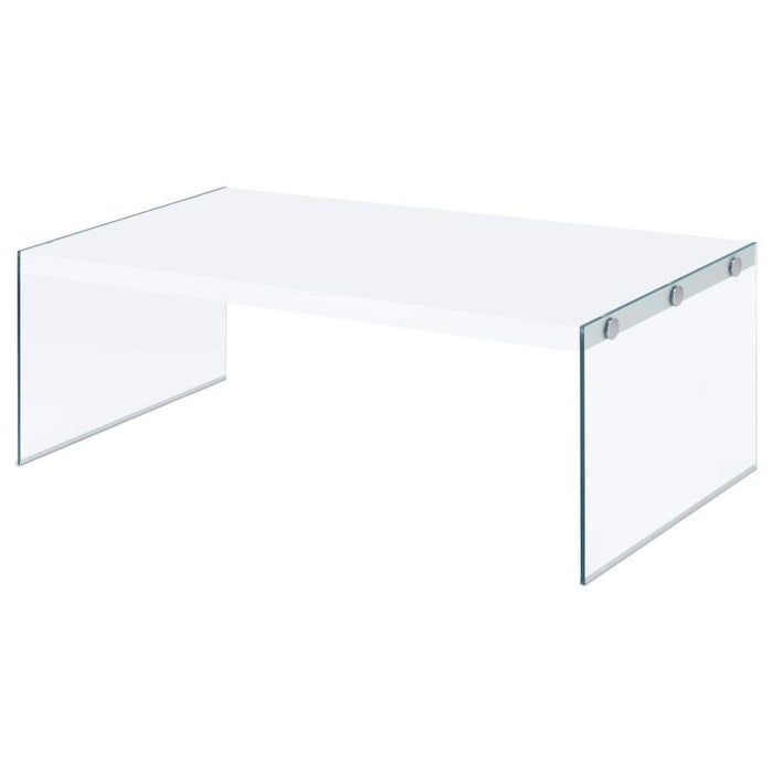 Opal - Rectangular Coffee Table With Clear Glass Legs - White High Gloss - Simple Home Plus