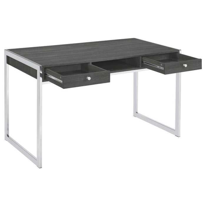 Wallice - 2-Drawer Writing Desk - Weathered Gray/Chrome - Simple Home Plus