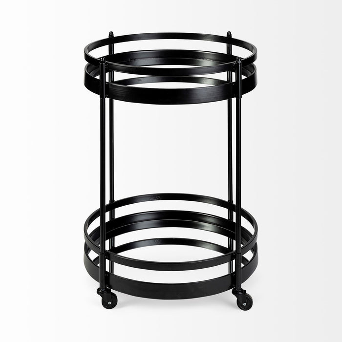 Metal With Two Mirror Glass Botton Shelves Bar Cart - Black