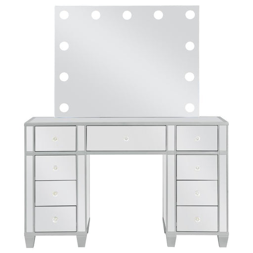 Allora - 9-Drawer Mirrored Storage Vanity Set With Hollywood Lighting - Metallic - Simple Home Plus