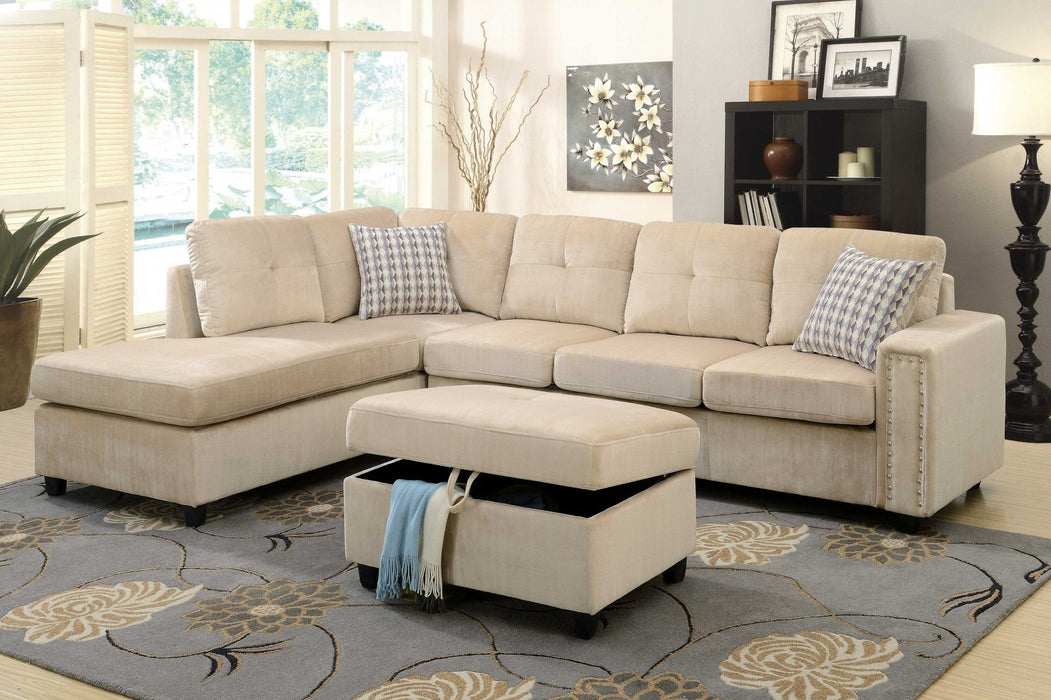 Stationary L Shaped Sofa And Chaise - Beige Velvet