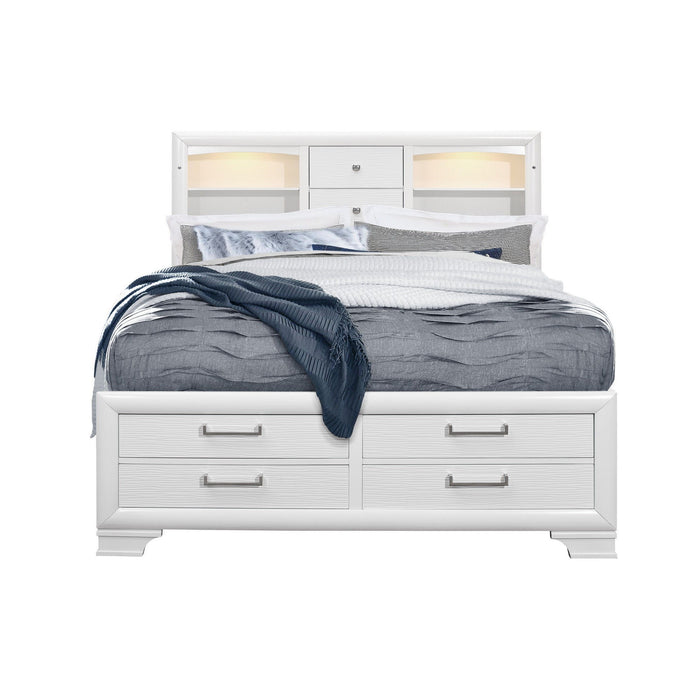 Solid Wood Queen Eight Drawers Bed - White