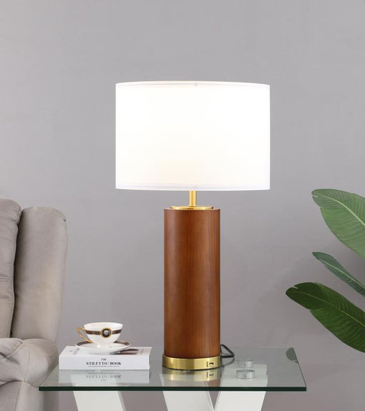 Aziel - Drum Shade Bedside Table Lamp - Cappuccino And Gold - Simple Home Plus