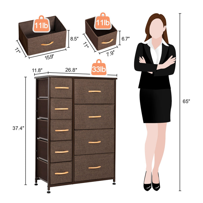 Steel And Fabric Nine Drawer Combo Dresser - Brown