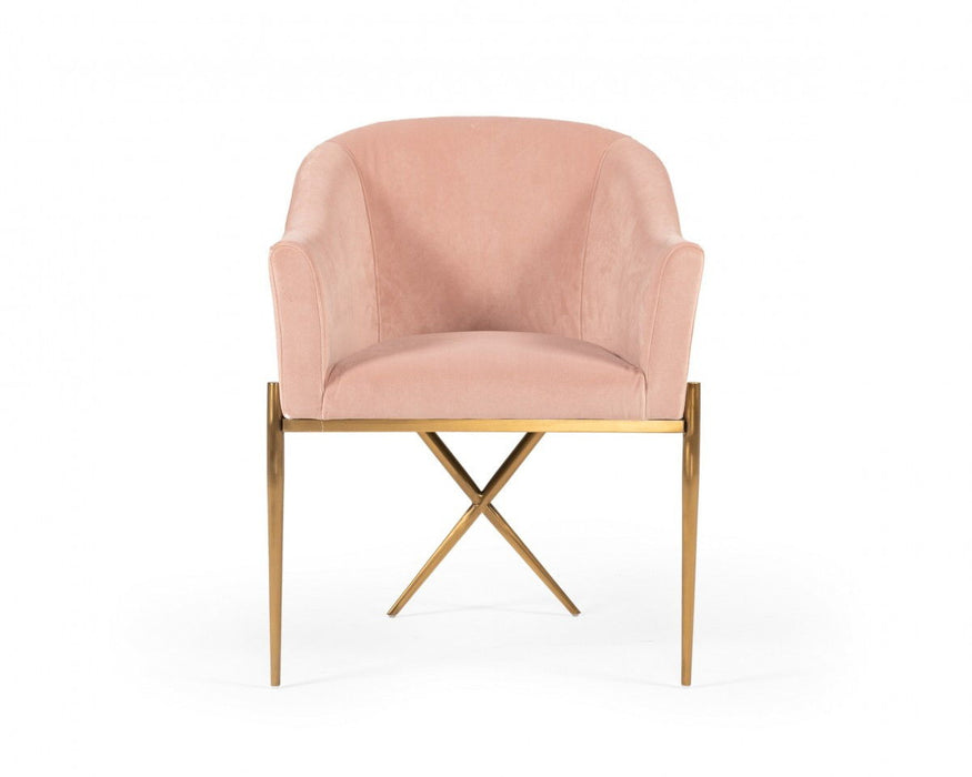 Velvet And Gold Solid Color Arm Chair - Pink