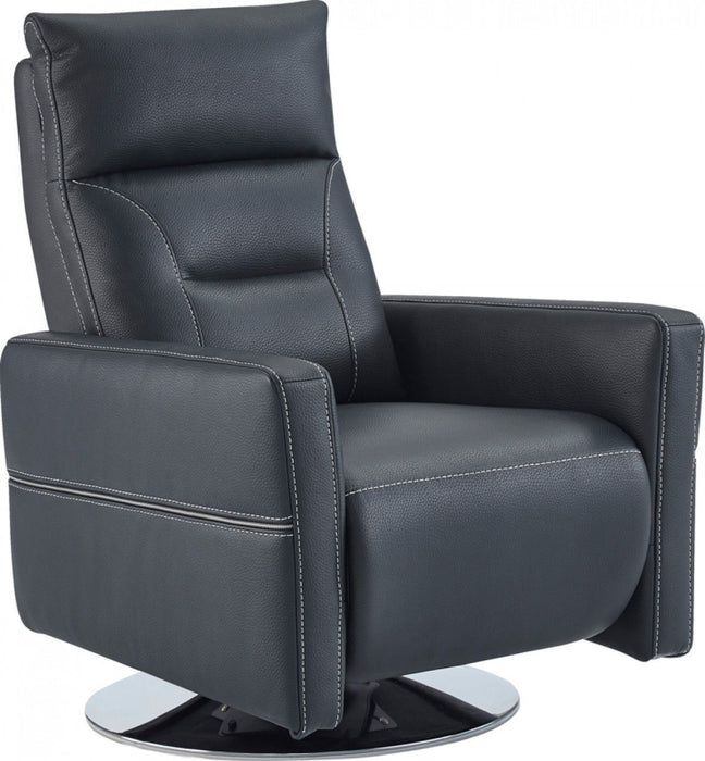 High Back Faux Leather Recliner - Dark Blue