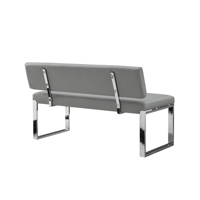 Faux Leather Upholstered Bench - Silver / Gray