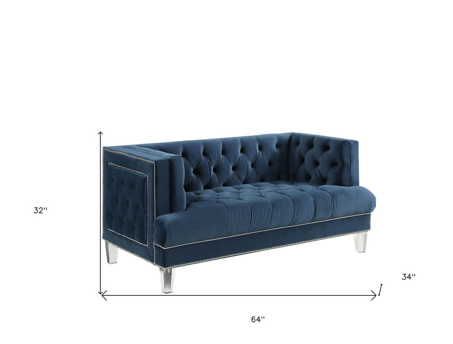 Velvet Love Seat - Blue / Silver