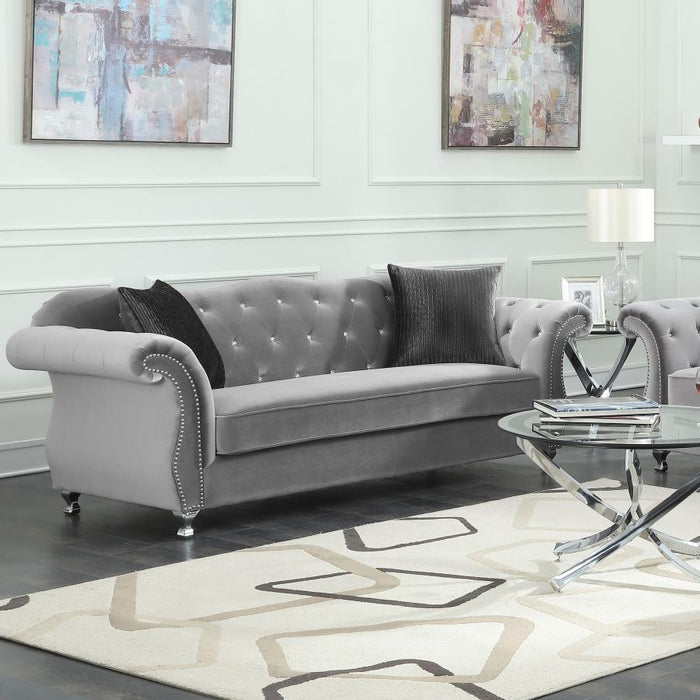 Frostine - Button Tufted Sofa - Silver - Simple Home Plus