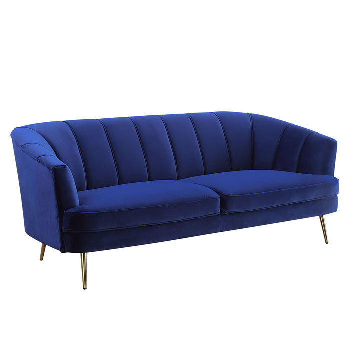 Velvet Sofa With Gold Legs - Blue