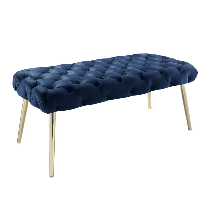 Upholstered Velvet Bench - Gold / Navy Blue