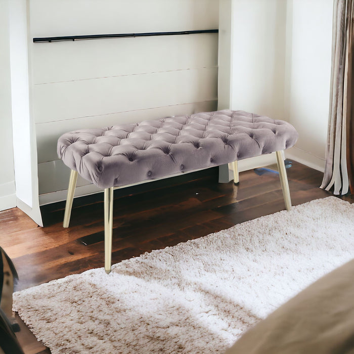 Upholstered Velvet Bench - Gold / Lilac