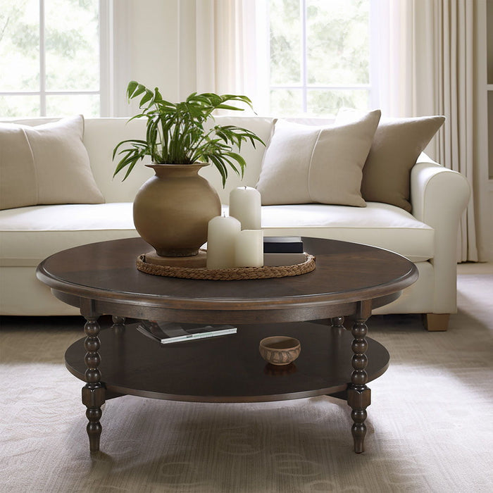 Philippe - Round Coffee Table With Shelf - Brown