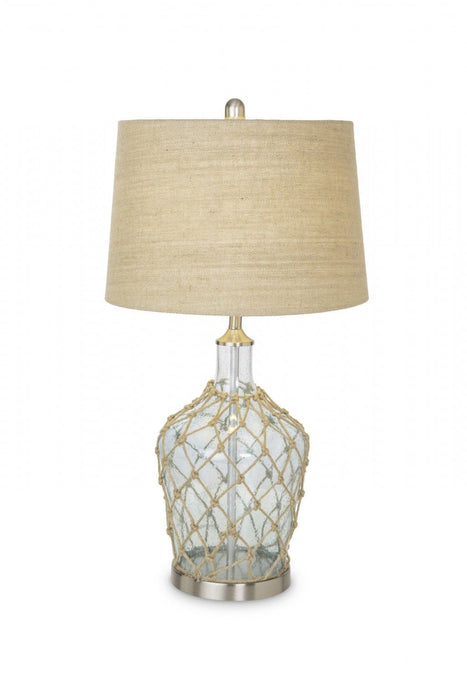 Metal Standard Table Lamp With Beige Shade - Silver