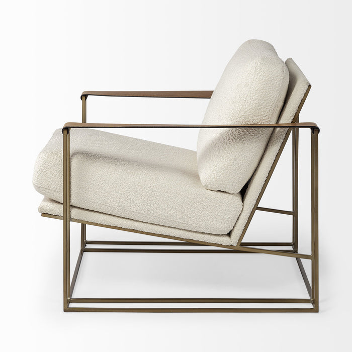 Wood Linen Arm Chair - Cream / Brown