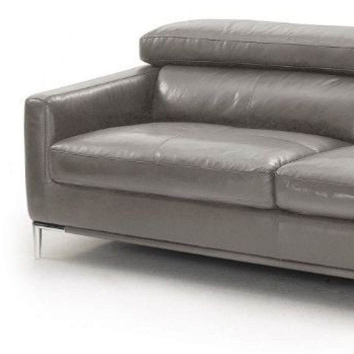 Leather Sofa With Silver Legs - Dark Gray