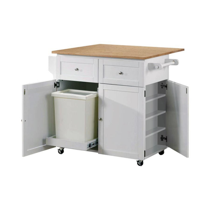 Jalen - 3-Door Kitchen Cart With Casters - Natural Brown And White - Simple Home Plus