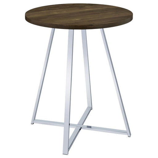 Burkhart - Sled Base Round Bar Table - Brown Oak And Chrome - Simple Home Plus