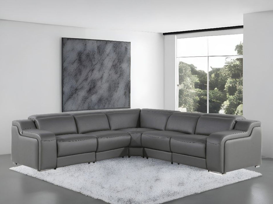 Italian Leather Power Reclining L Shaped Five Piece Corner Sectional - Dark Gray