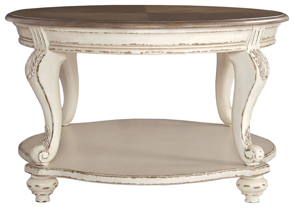 Realyn - White / Brown - Oval Cocktail Table - Simple Home Plus